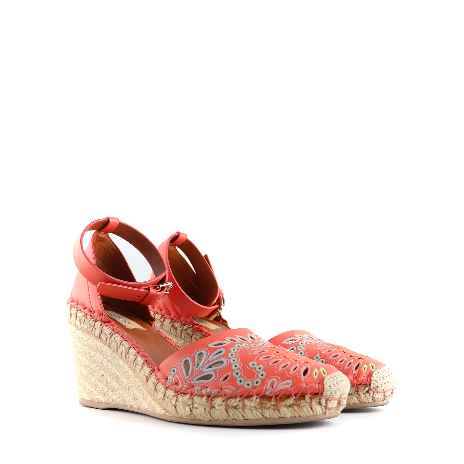 VALENTINO - Mandala leather wedge sandals (T39)