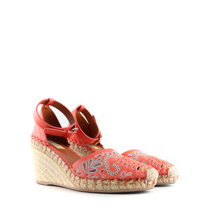 VALENTINO - Mandala leather wedge sandals (T39)
