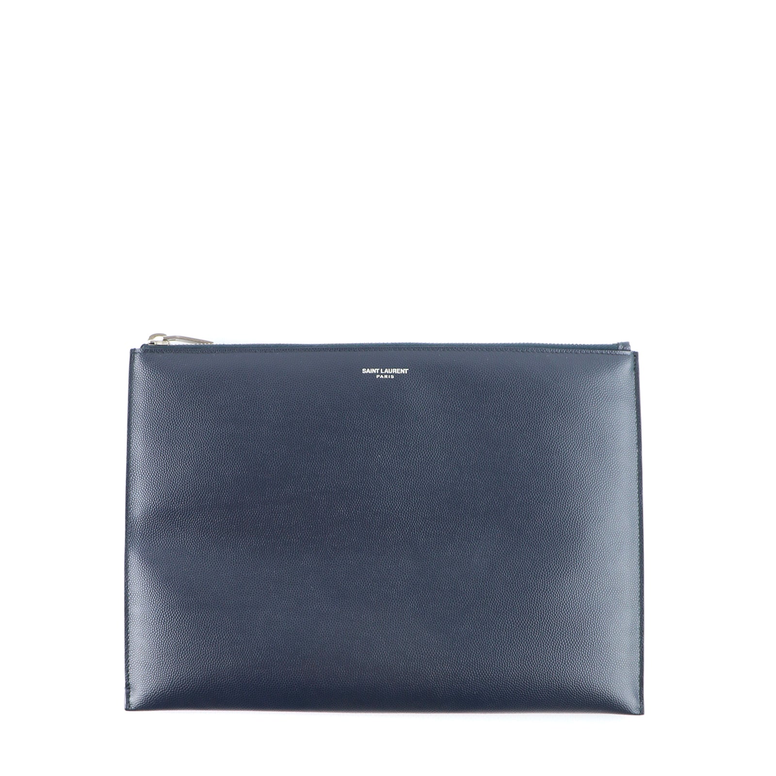 SAINT LAURENT - Pochette en cuir grainé bleu marine
