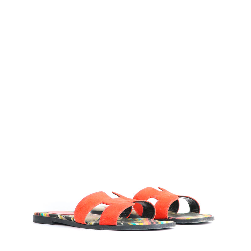 HERMÈS - Sandales Oran en daim rouge (T39)