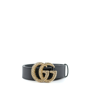 GUCCI - Black smooth leather belt with brushed effect double G logo (T85)