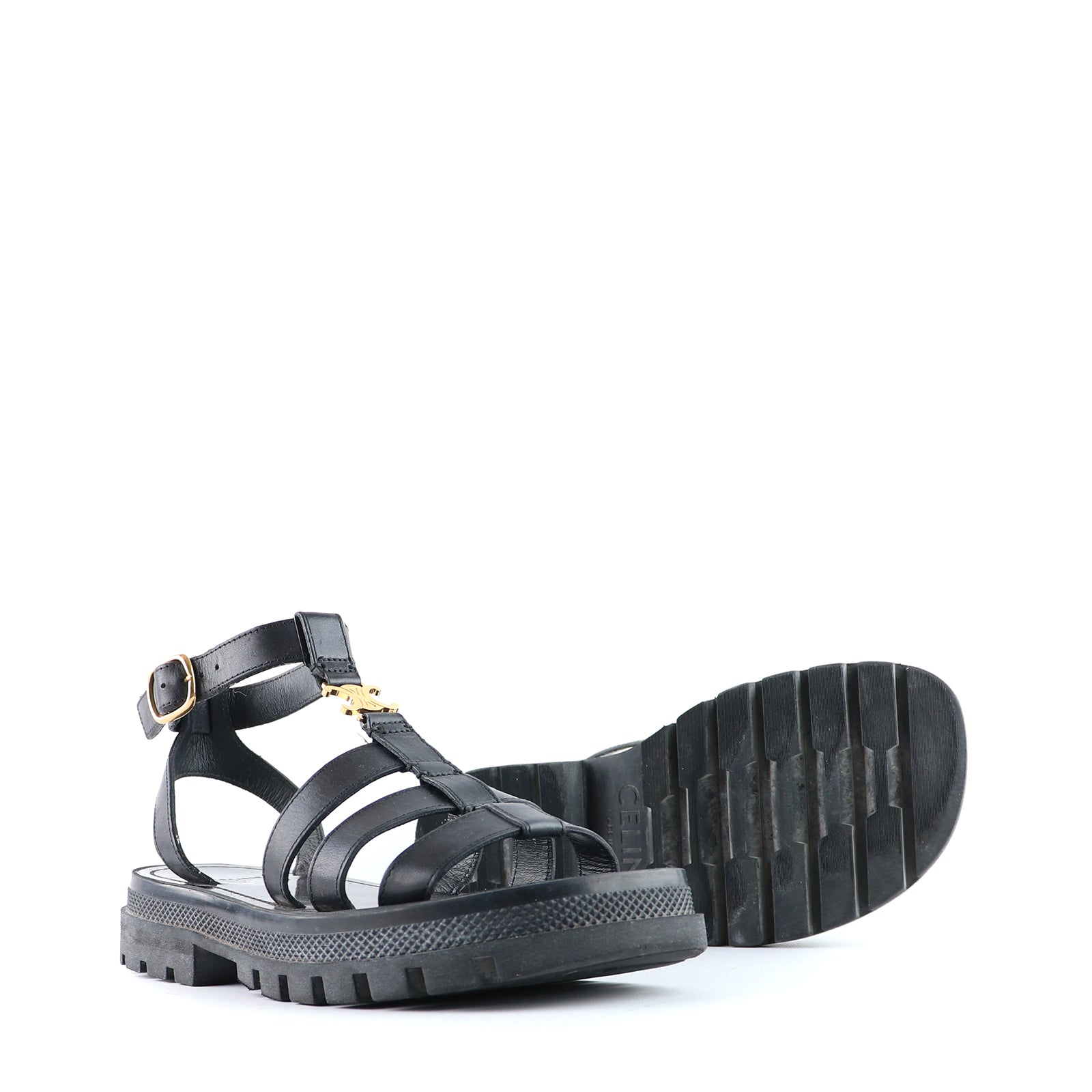 CELINE - Sandales Spartiates Triomphe en cuir noir (T36)