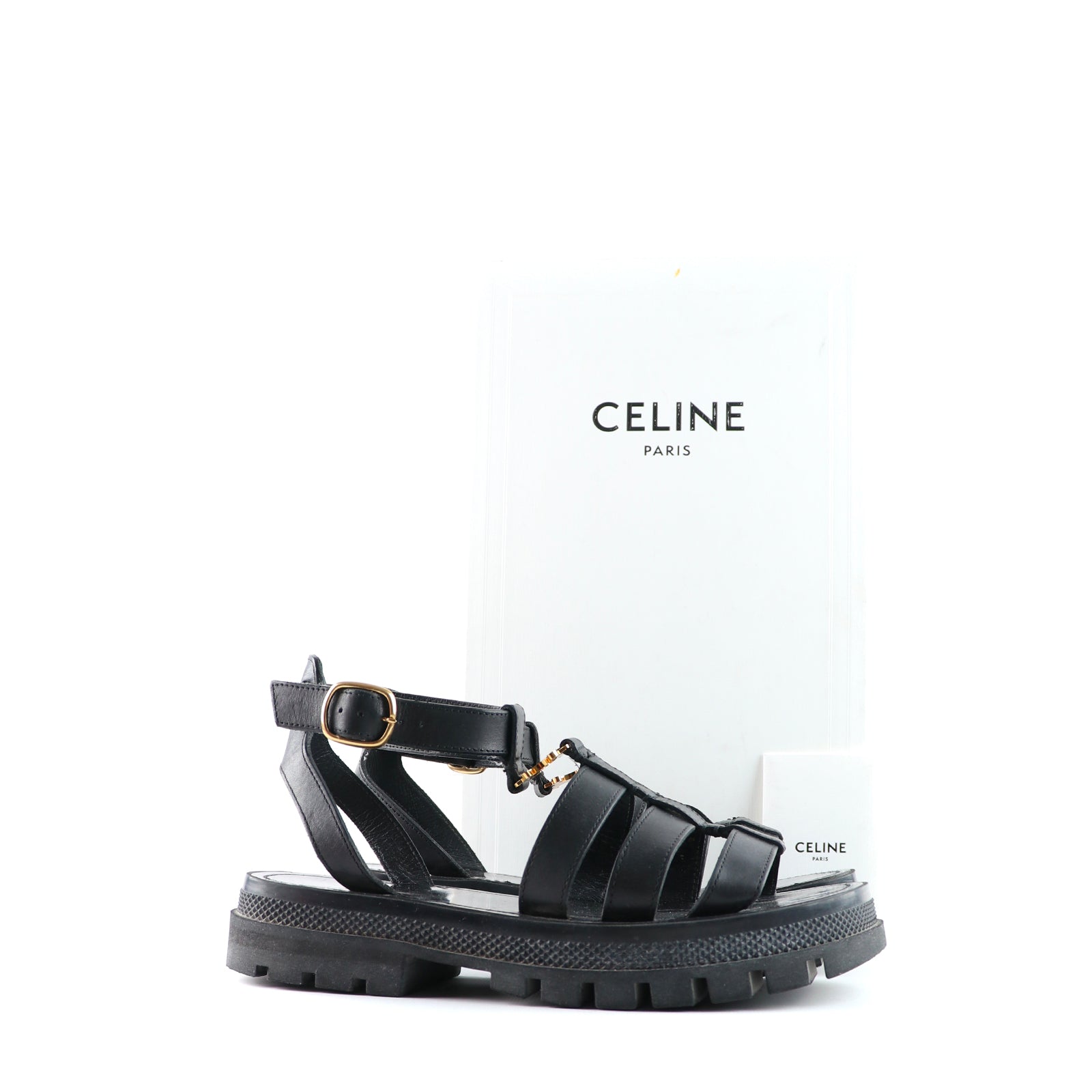 CELINE - Sandales Spartiates Triomphe en cuir noir (T36)
