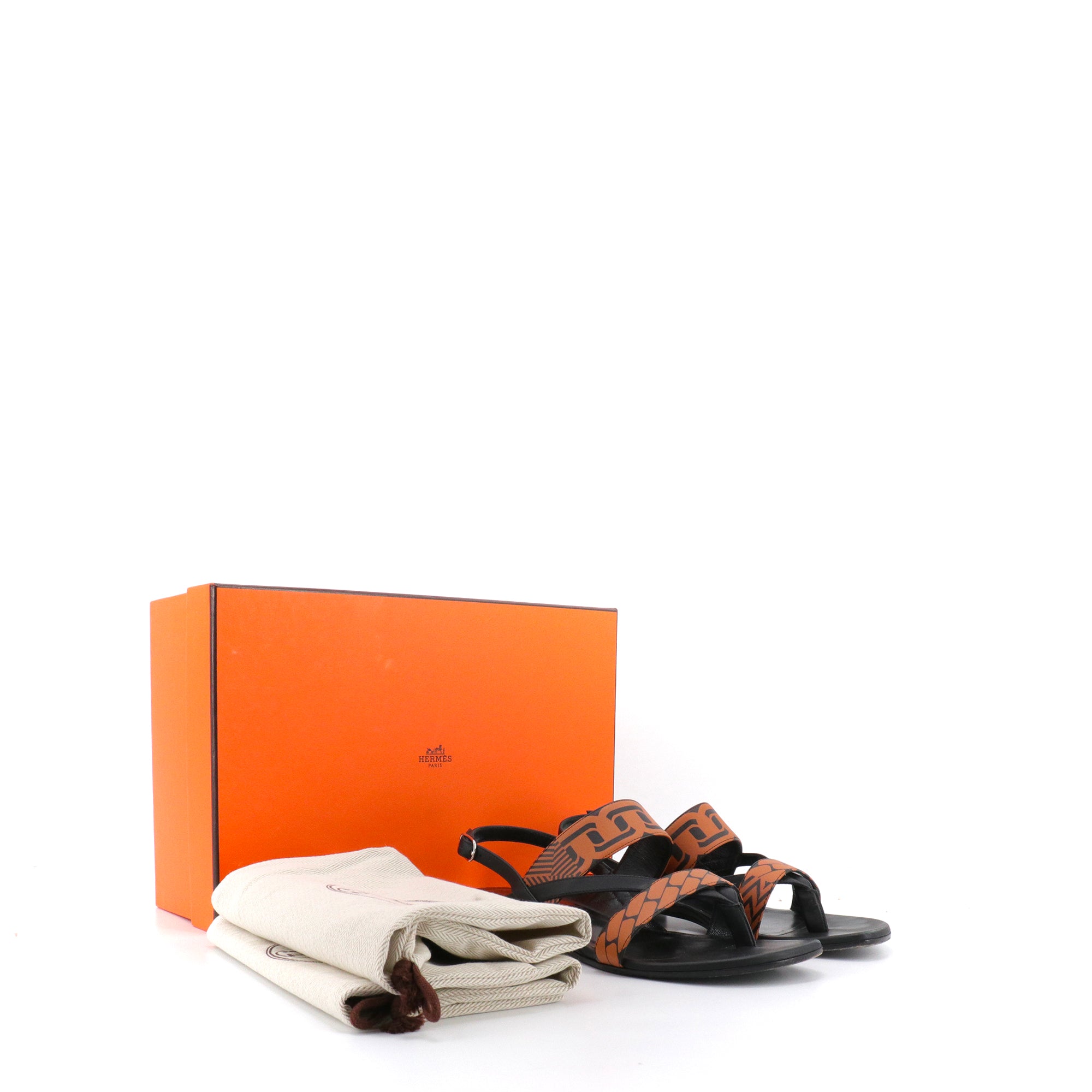 HERMÈS - Hermès Adélaïde sandals in black and brown leather (size 37)