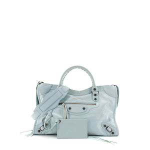 BALENCIAGA - Balenciaga medium City handbag in blue crinkled leather