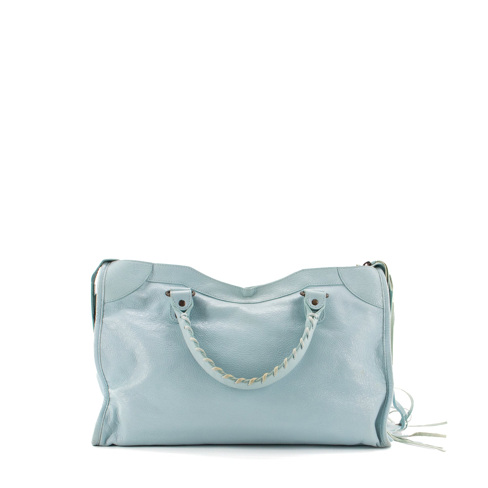 BALENCIAGA - Sac à main City moyen Balenciaga en cuir froissé bleu
