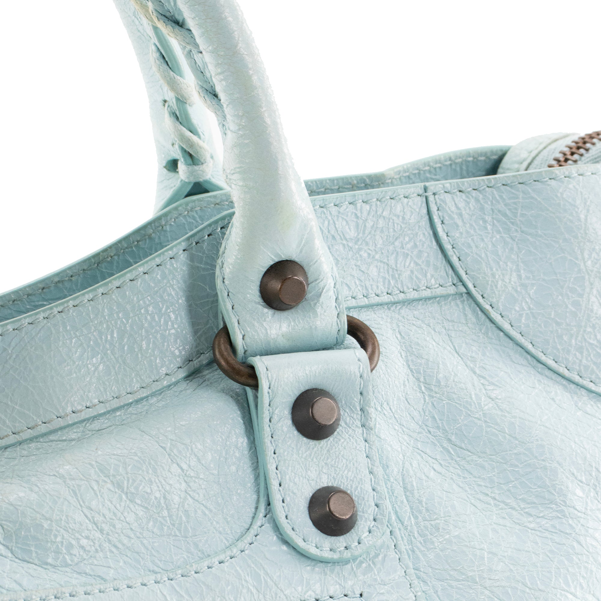 BALENCIAGA - Sac à main City moyen Balenciaga en cuir froissé bleu