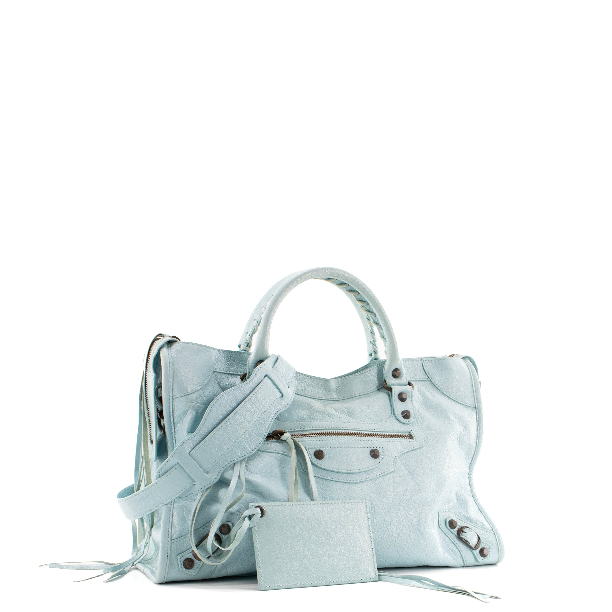 BALENCIAGA - Sac à main City moyen Balenciaga en cuir froissé bleu