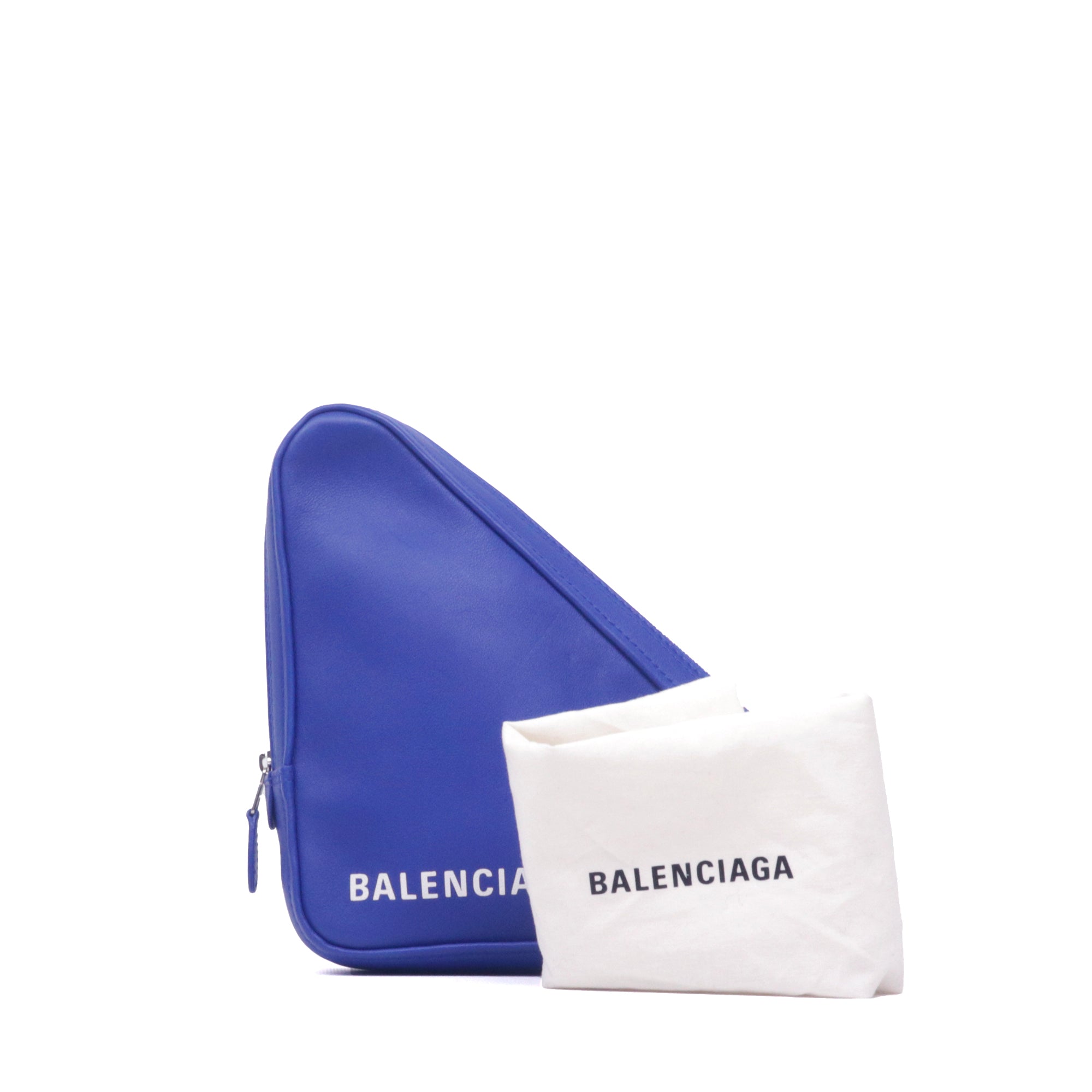 BALENCIAGA - Pochette Ville triangle Balenciaga en cuir lisse bleu