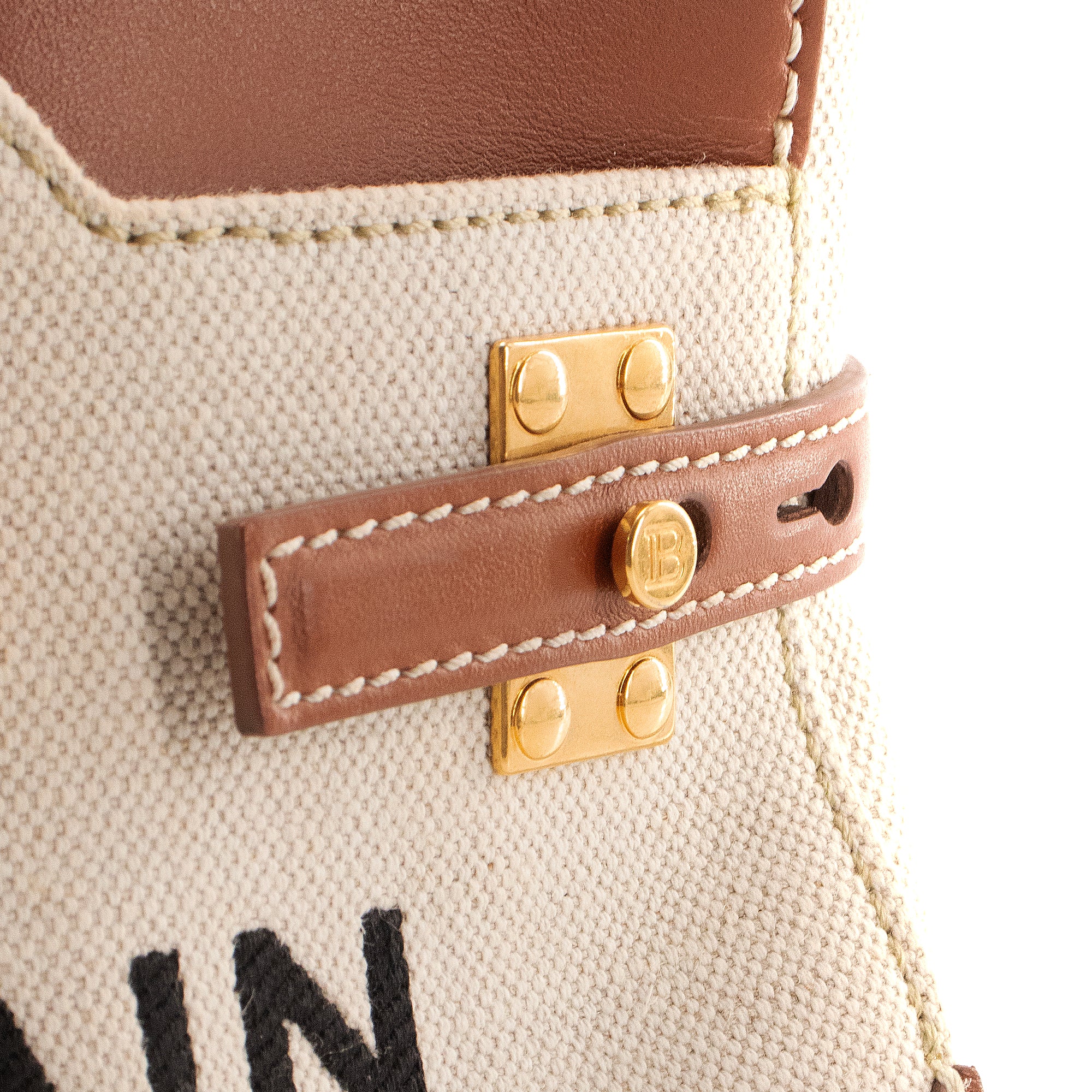 BALMAIN - Balmain B-Buzz 22 shoulder bag in beige canvas and brown leather