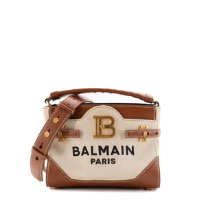 BALMAIN - Sac à bandoulière B-Buzz 22 Balmain en toile beige et cuir marron