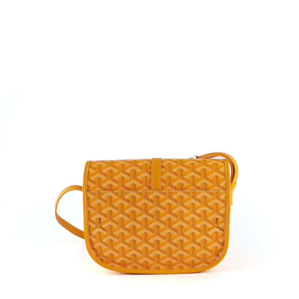 GOYARD - Sac à bandoulière Belvédère PM en toile enduite et cuir jaune