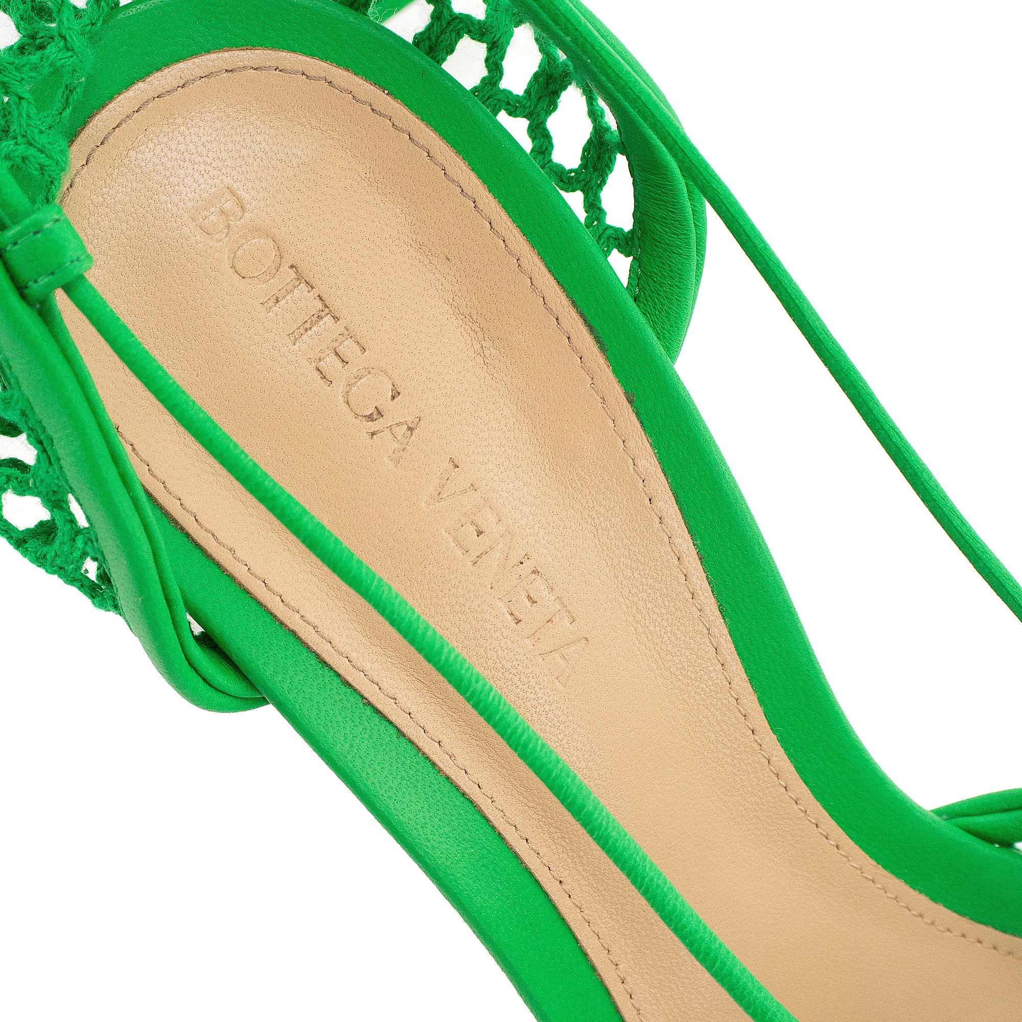 BOTTEGA VENETA - Sandales à talon Bottega Veneta en crochet vert (T38)