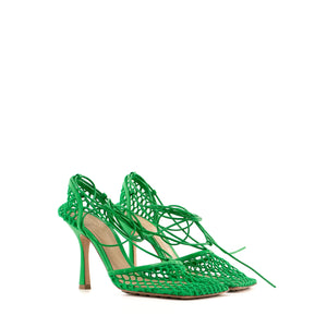 BOTTEGA VENETA - Sandales à talon Bottega Veneta en crochet vert (T38)