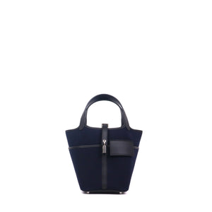 HERMÈS - Sac à main Picotin Cargo 18 Hermès en toile bleu marine