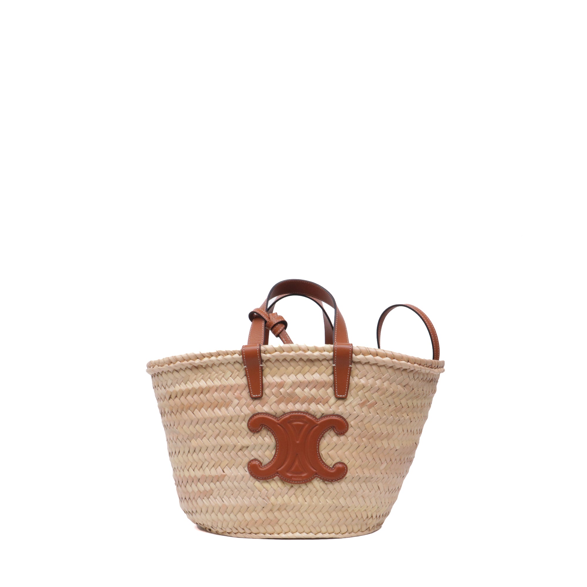 CELINE - Panier Triomphe teen Celine en osier et cuir marron