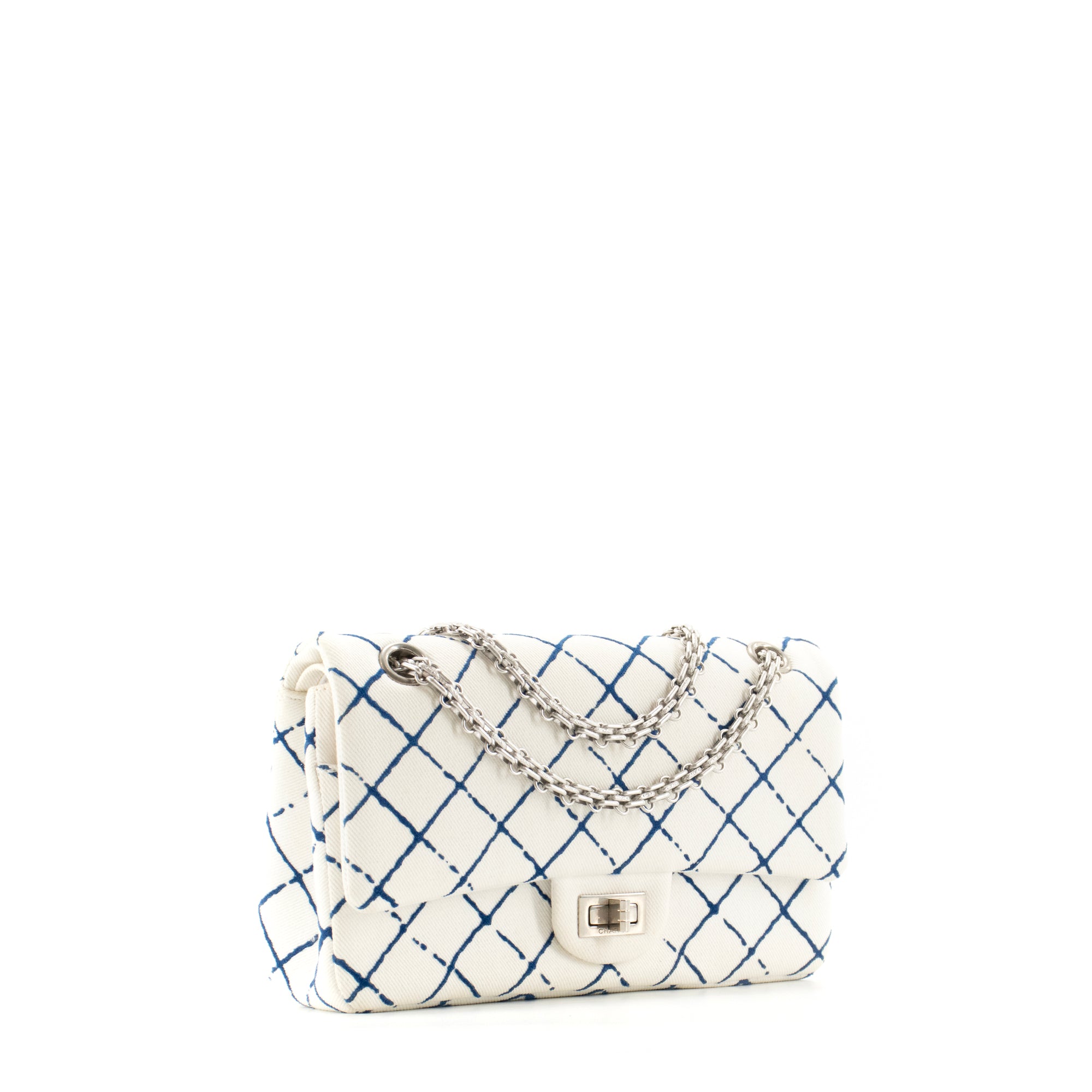 CHANEL - Sac à bandoulière 2.55 Chanel en toile blanche et bleue