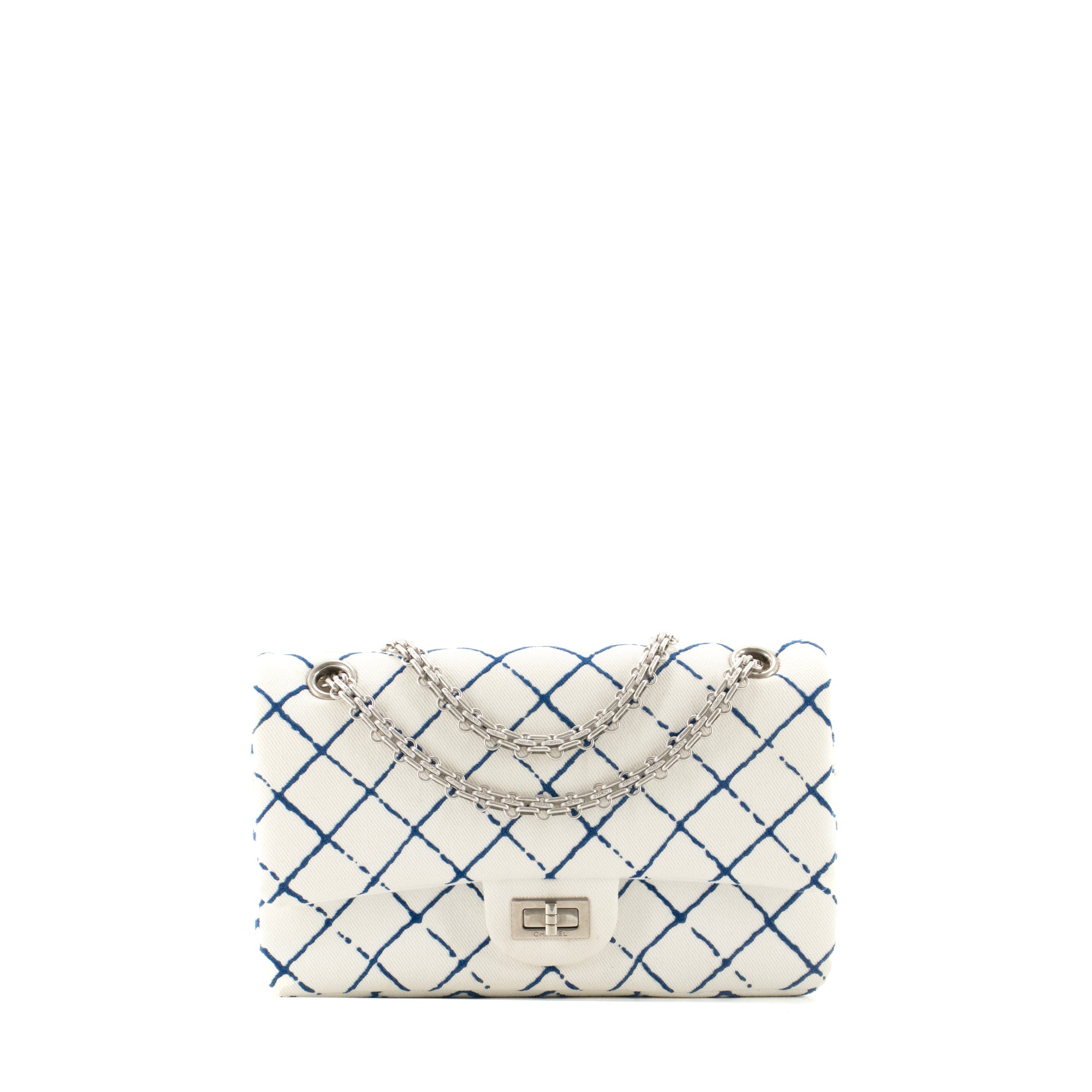 CHANEL - Sac à bandoulière 2.55 Chanel en toile blanche et bleue