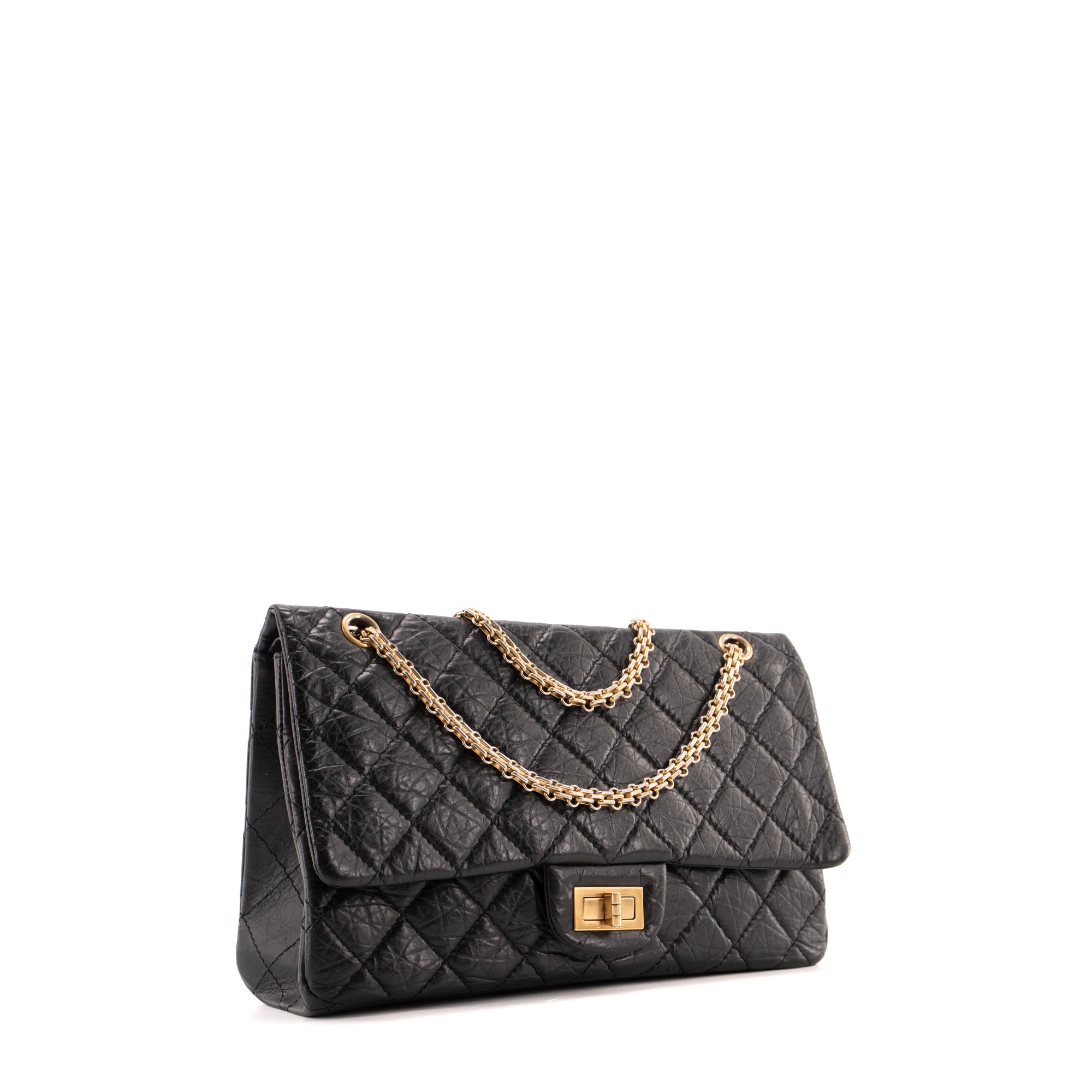 CHANEL - Sac à bandoulière 2.55 large Chanel en cuir matelassé noir