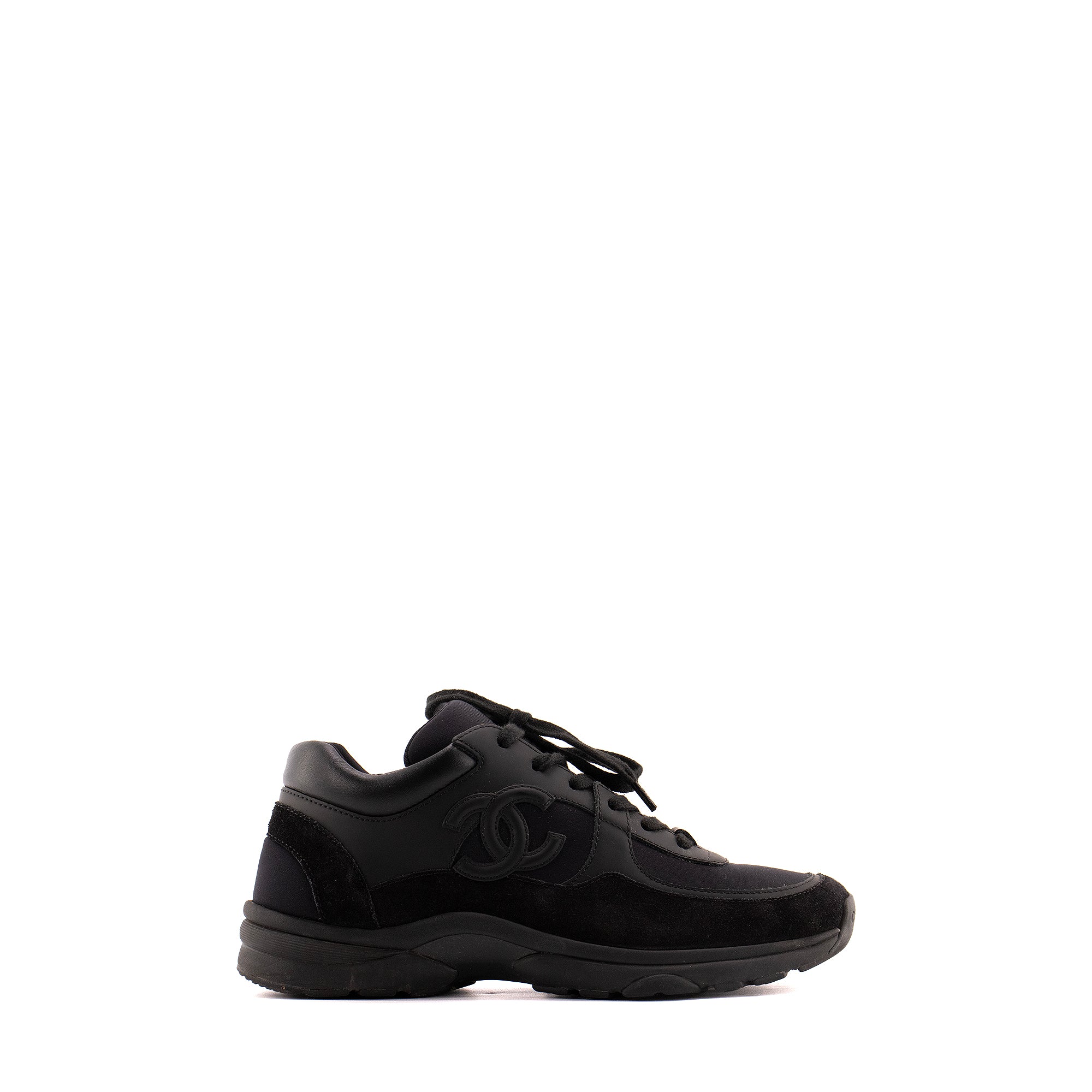 CHANEL - Sneakers CC Chanel en cuir et daim noir (T37,5)