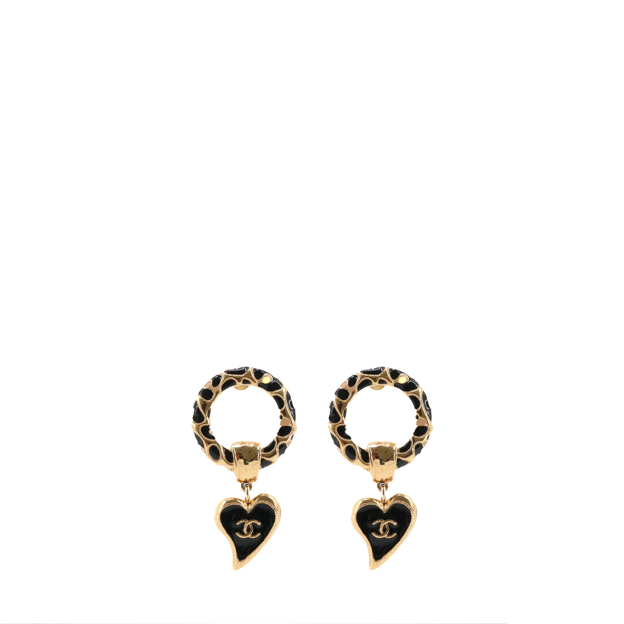 CHANEL - Boucles d'oreilles Coeur Chanel en métal doré