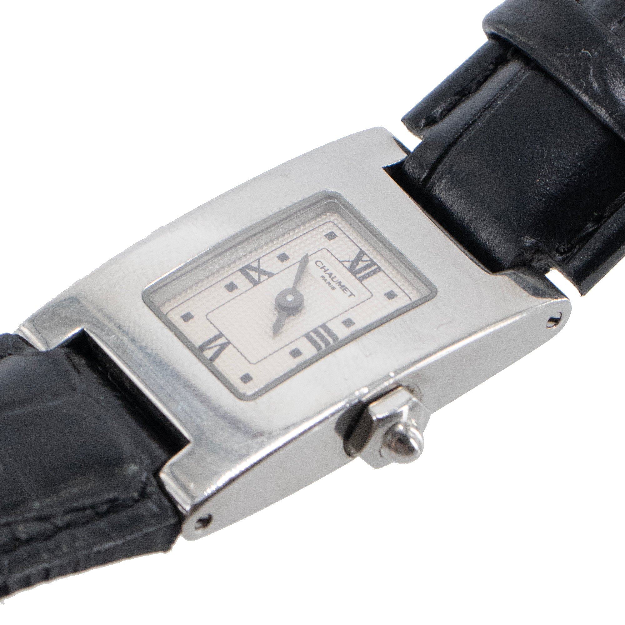 CHAUMET - Chaumet rectangular style watch in crocodile-effect leather