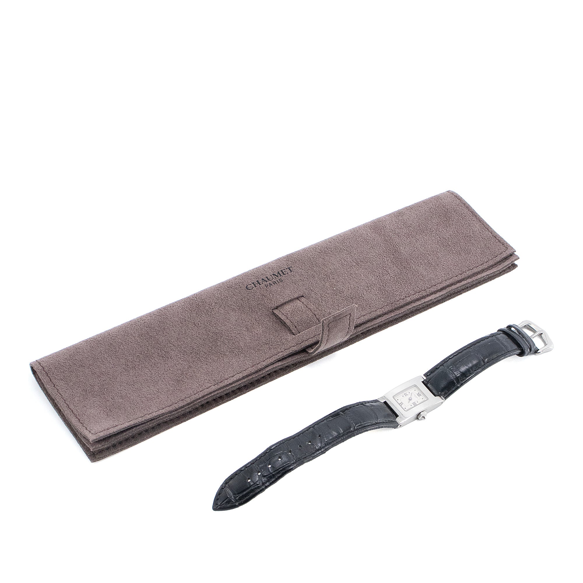 CHAUMET - Chaumet rectangular style watch in crocodile-effect leather