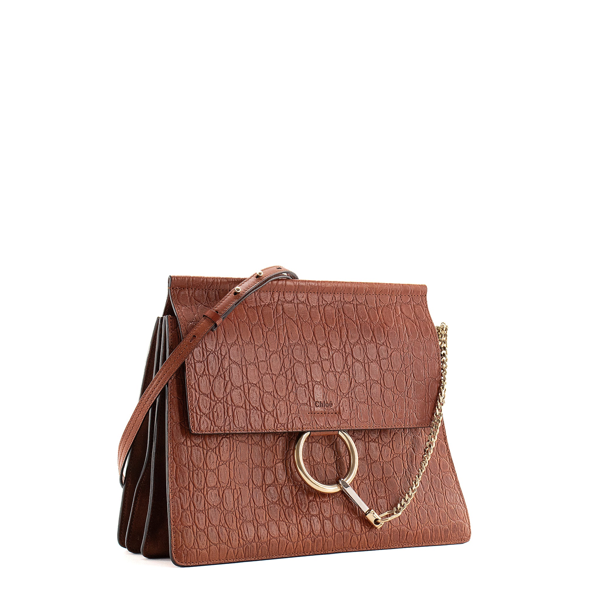 CHLOÉ - Sac à bandoulière Faye Chloé en cuir embossé croco marron