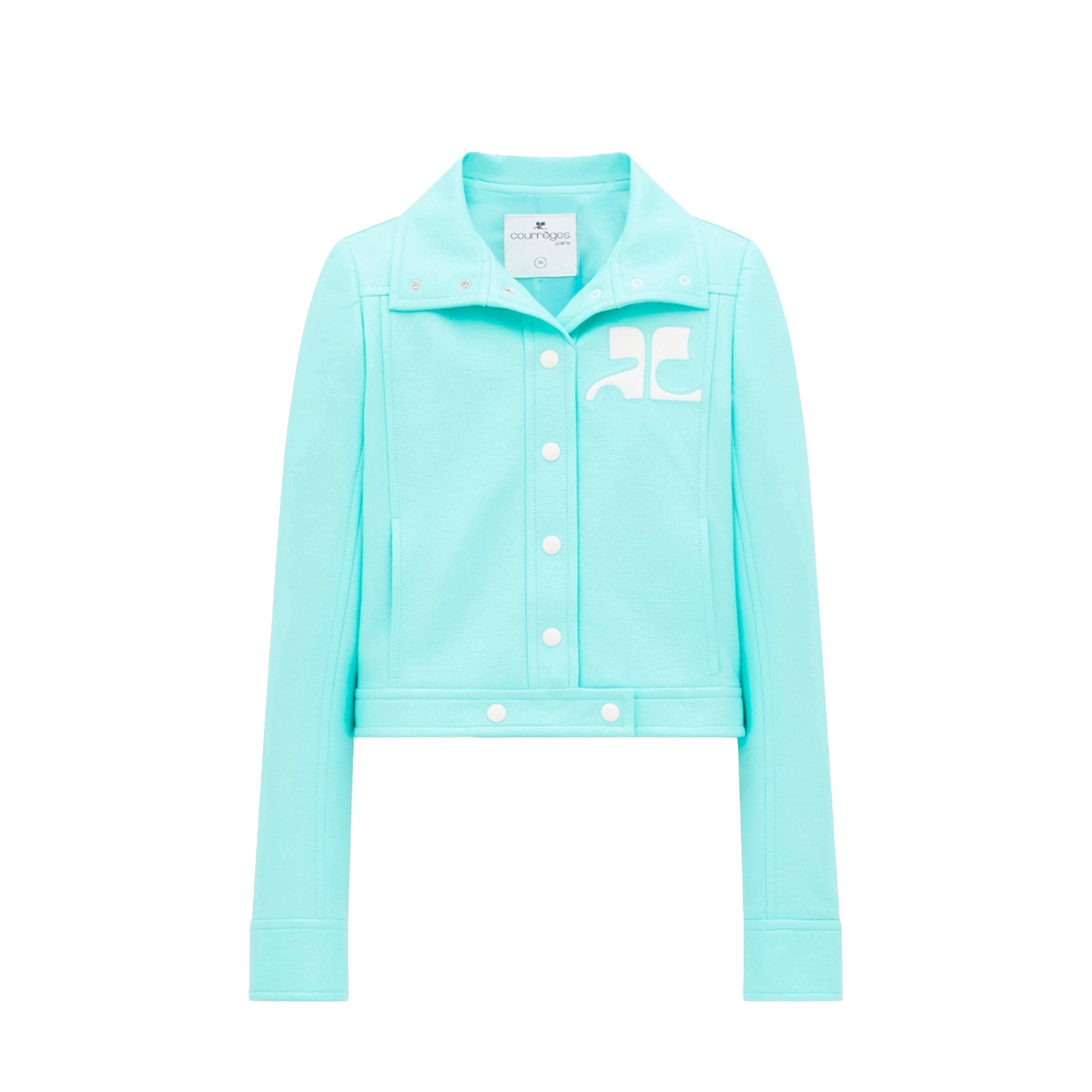 COURRÈGES - Veste Réédition Courrèges en vinyle bleu ciel (T38)
