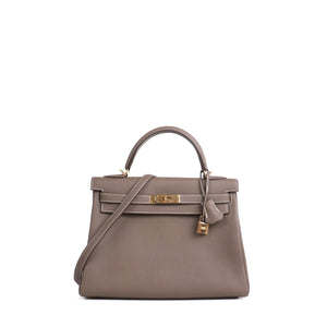 HERMÈS - Sac à main Kelly 32 Hermès en cuir togo étoupe retourné