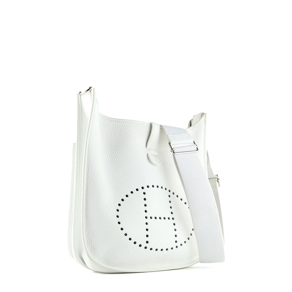 HERMÈS - Sac à bandoulière Evelyne 29 cuir Clémence blanc
