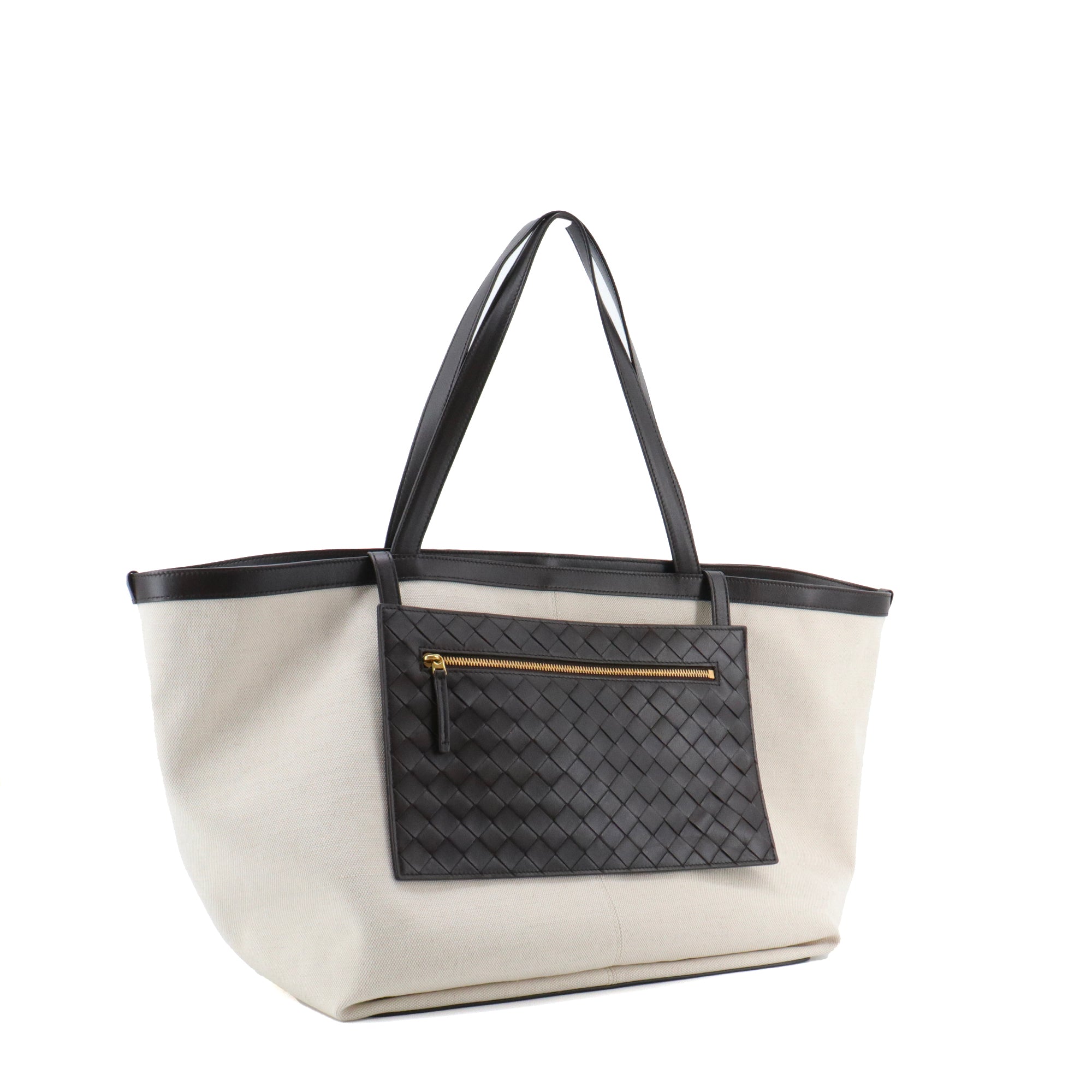 BOTTEGA VENETA - Sac cabas Flip Flap large Bottega Veneta en toile crème et cuir marron