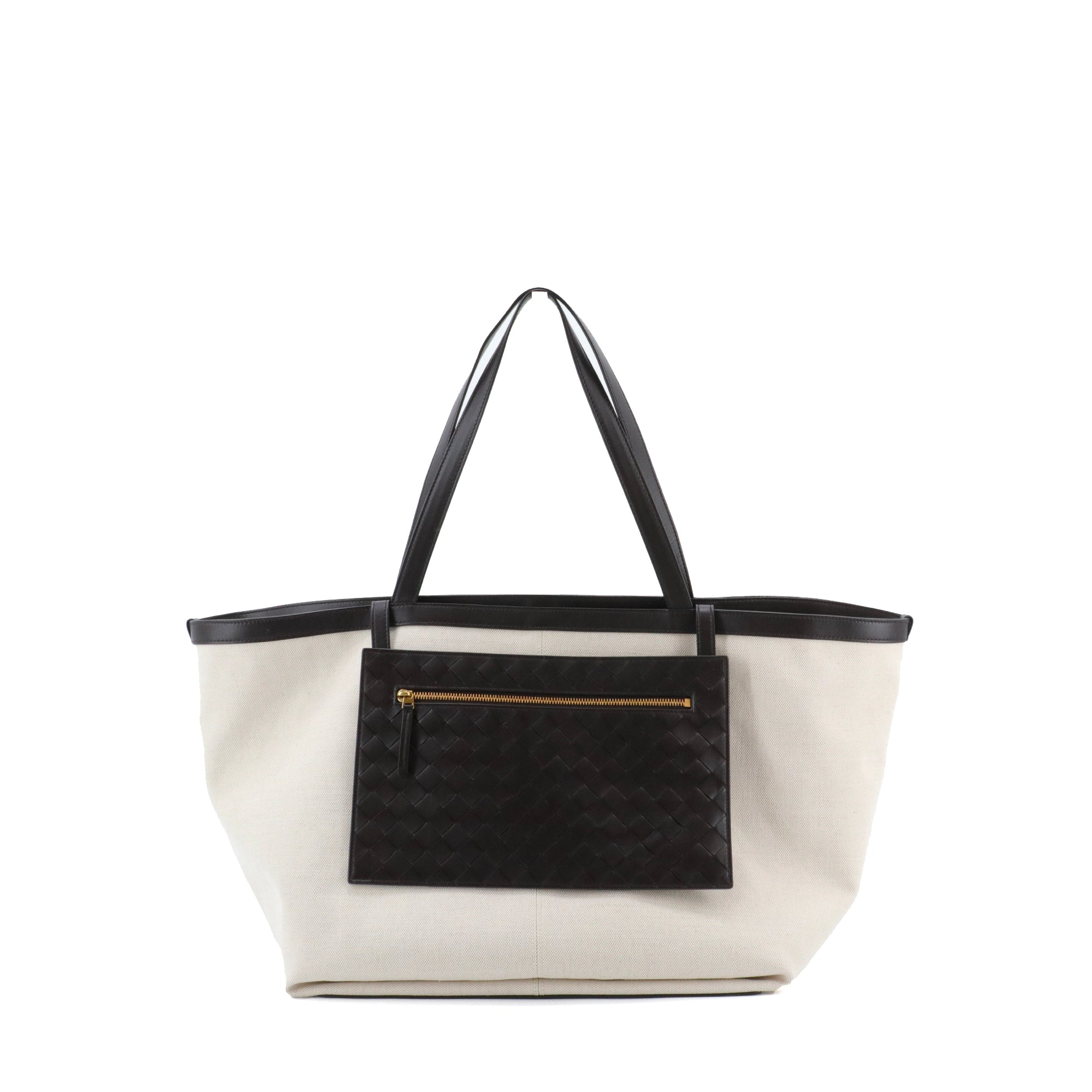 BOTTEGA VENETA - Sac cabas Flip Flap large Bottega Veneta en toile crème et cuir marron