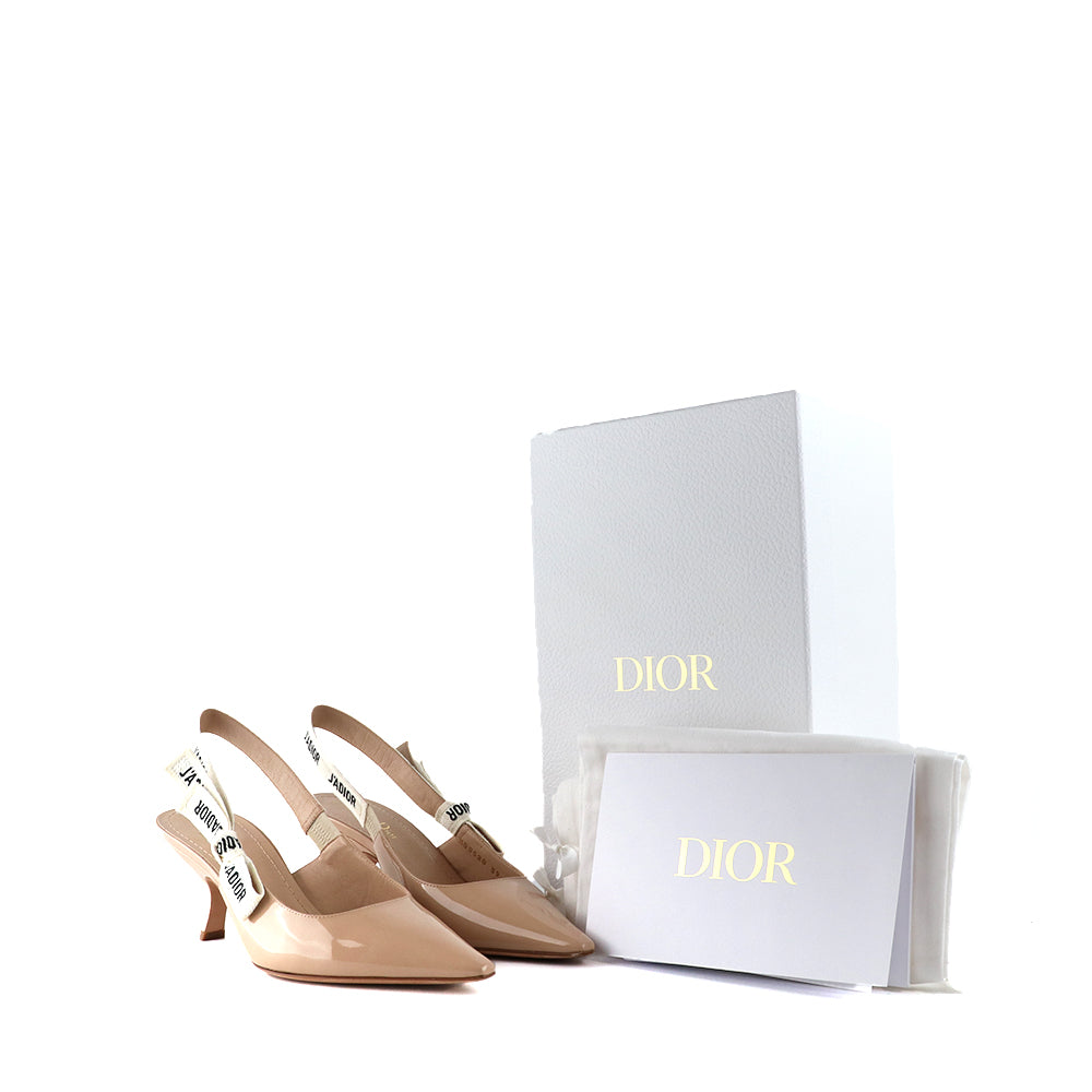 DIOR - Escarpins Slingback J'Adior en cuir verni nude (T39)