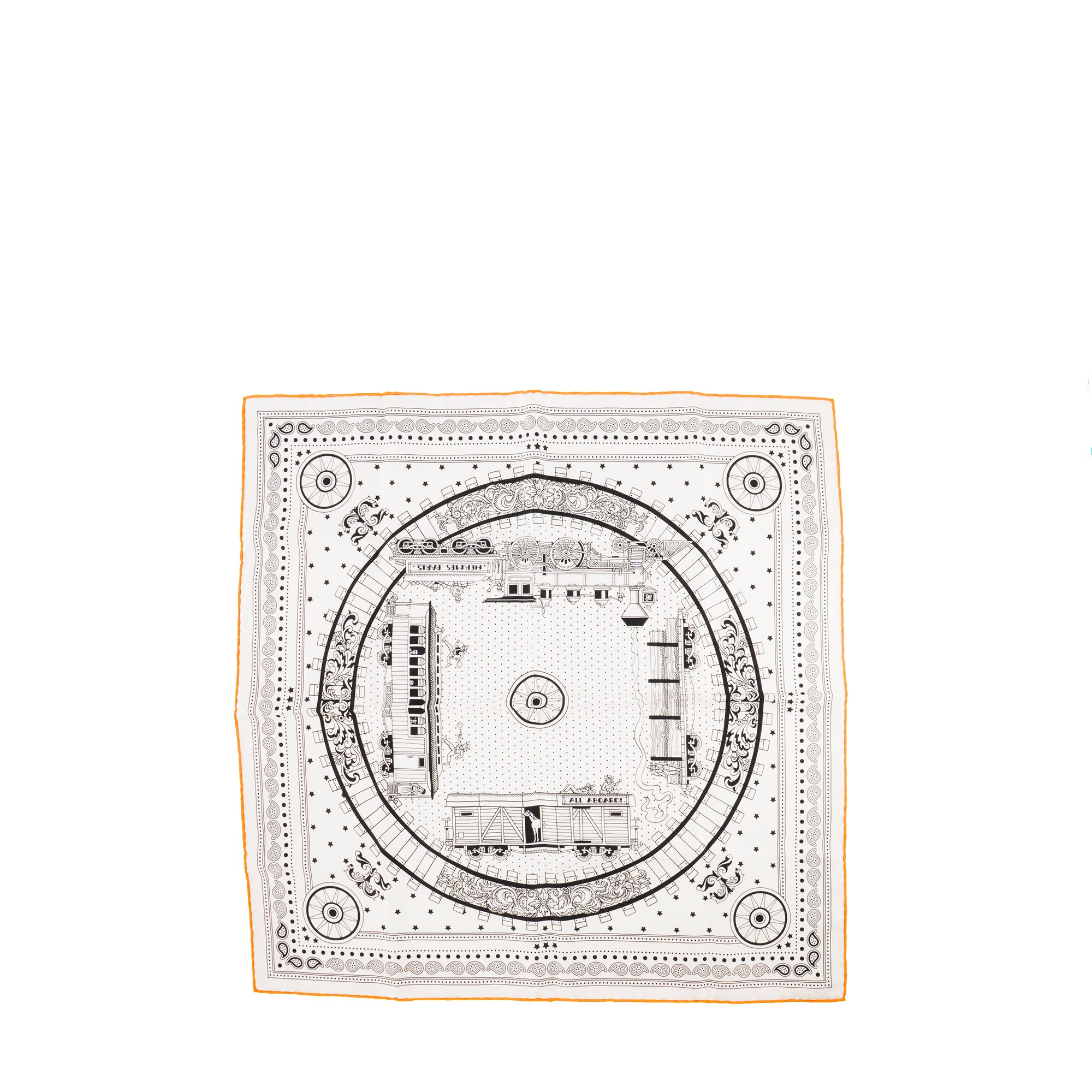 HERMÈS - Gavroche 45 All Aboard Hermès en soie noire et blanche