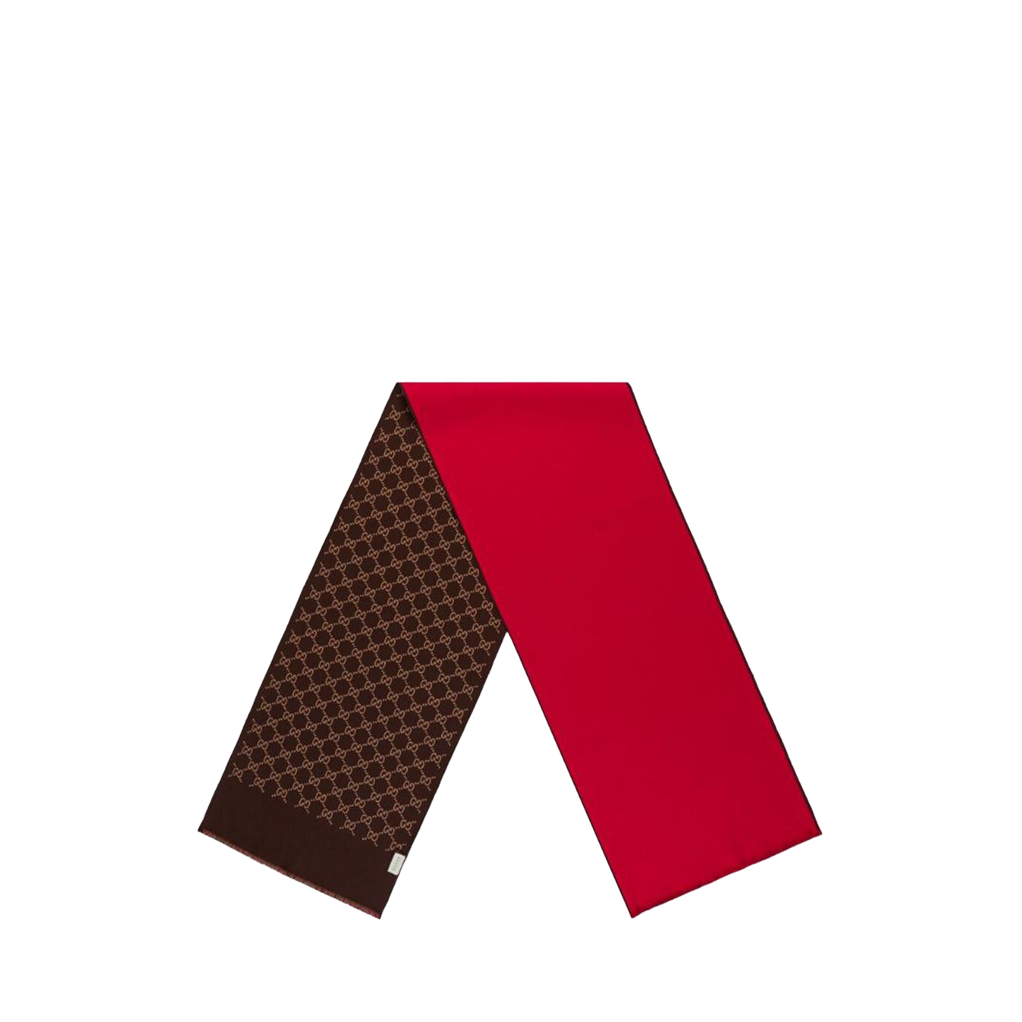 GUCCI - Écharpe réversible Gucci en laine monogrammée marron et rouge