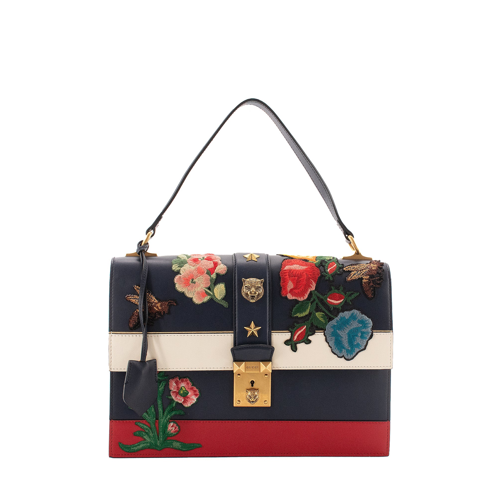 GUCCI - Sac à épaule Cat Lock Gucci en cuir orné de broderies