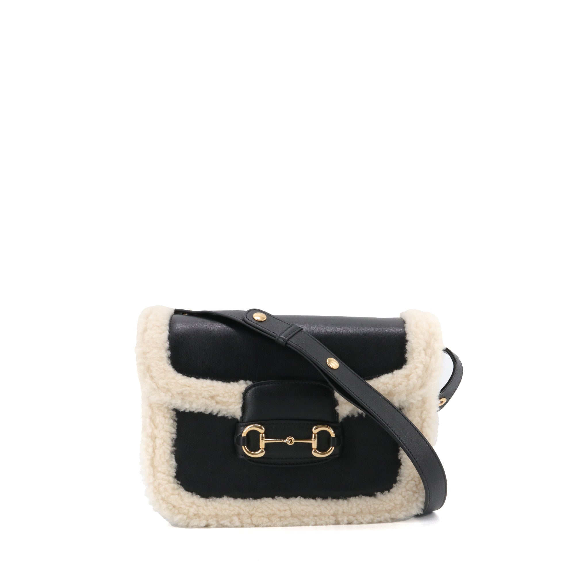 GUCCI - Sac à bandoulière Horsebit 1955 Gucci en cuir noir et fourrure