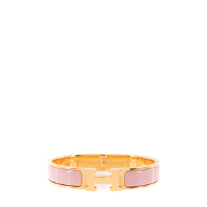 HERMÈS - Hermès Clic H bracelet in gold-plated metal and pink enamel (GM)