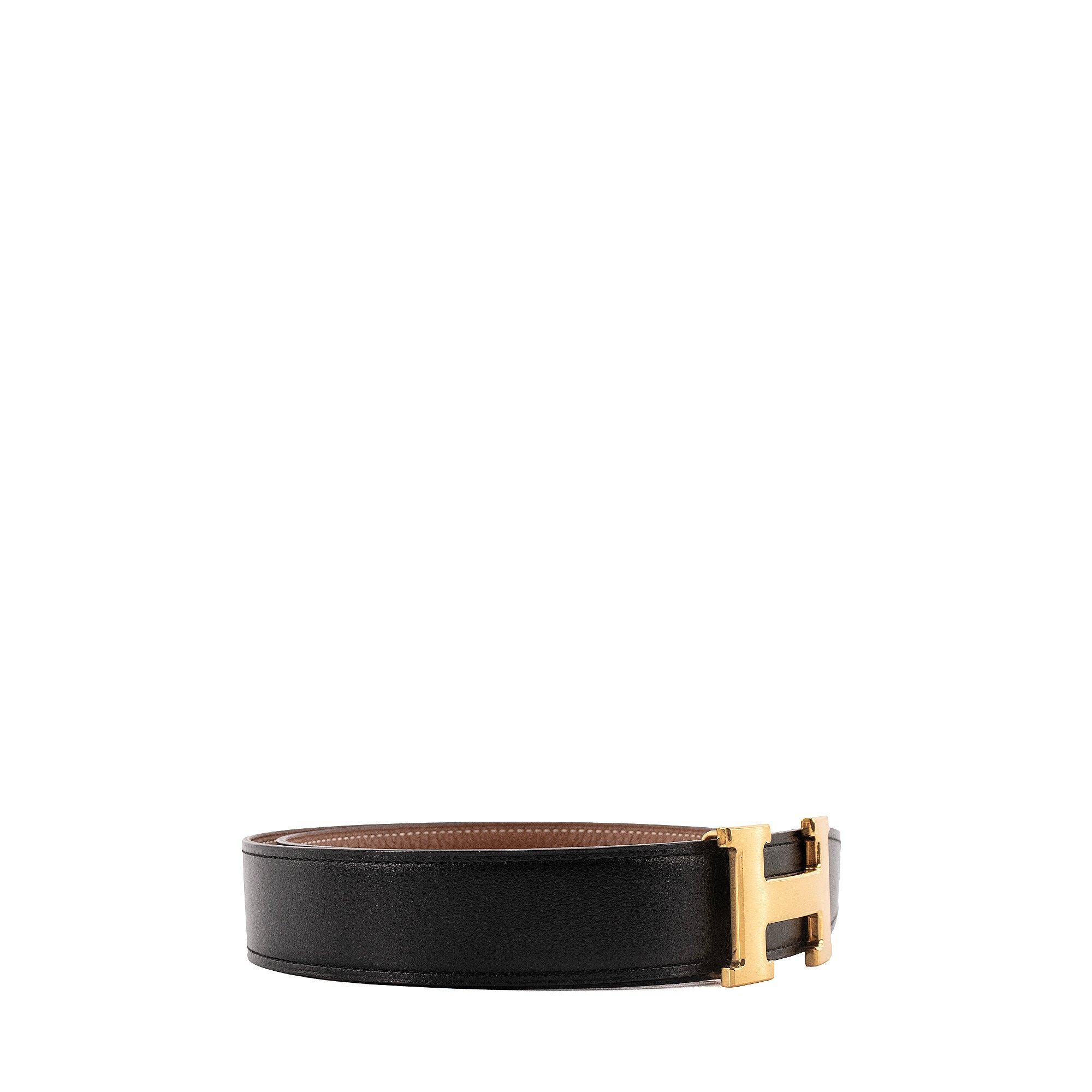HERMÈS - Ceinture H réversible Hermès en cuir noir et marron (T90)