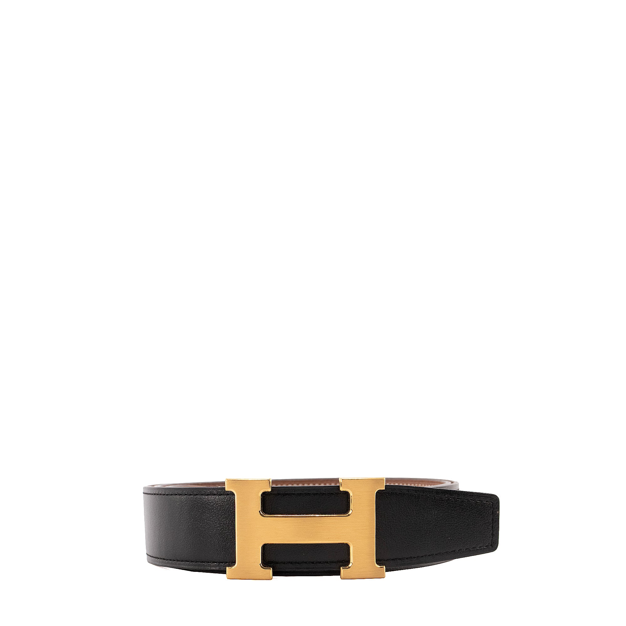 HERMÈS - Ceinture H réversible Hermès en cuir noir et marron (T90)
