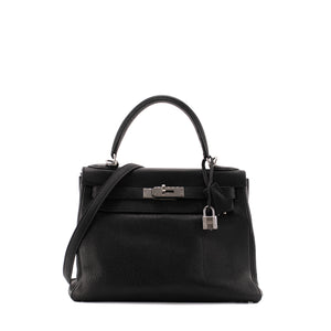 HERMÈS - Sac à main Kelly 28 Hermès en cuir clémence noir