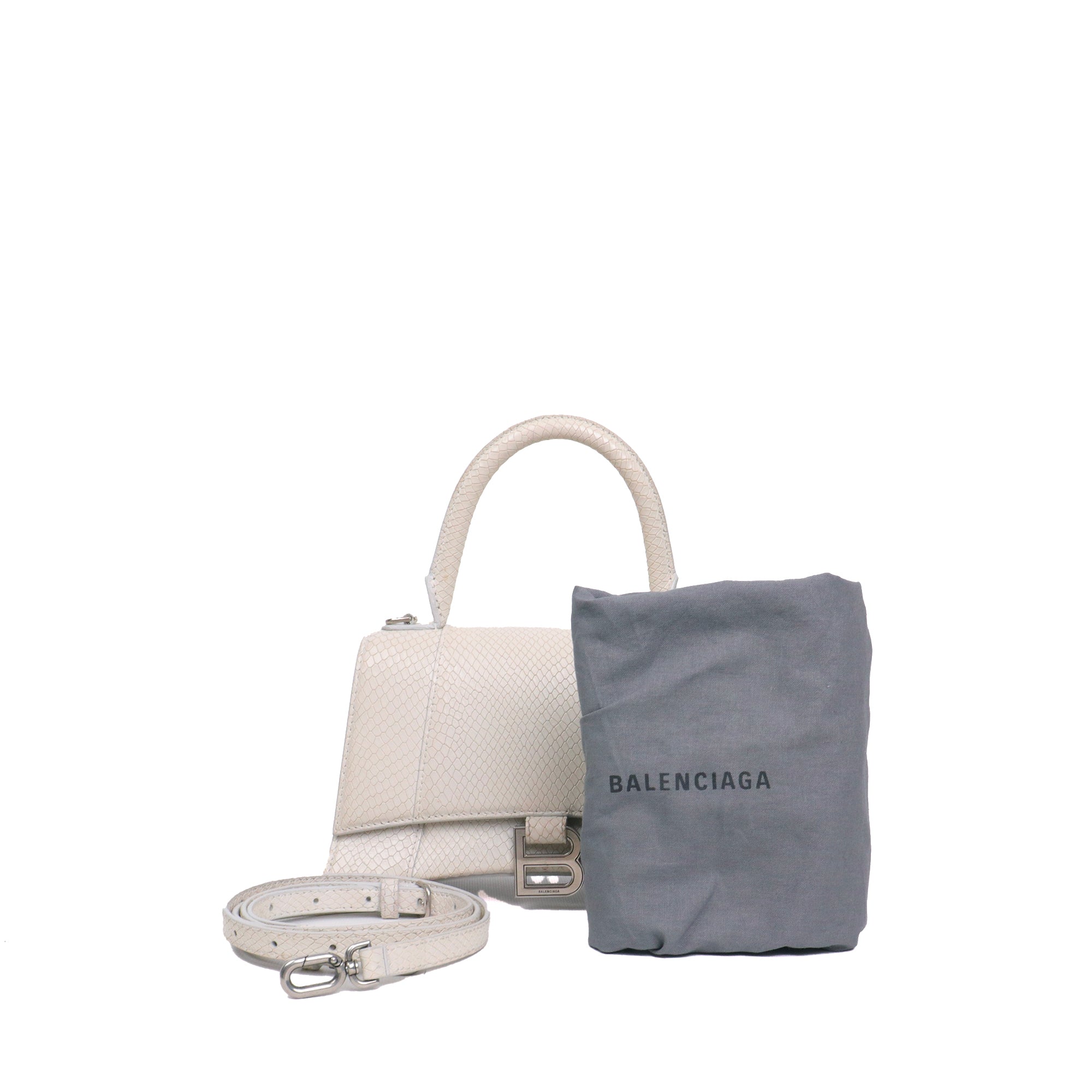 BALENCIAGA - Hourglass Balenciaga Small Size shoulder bag in white grained leather
