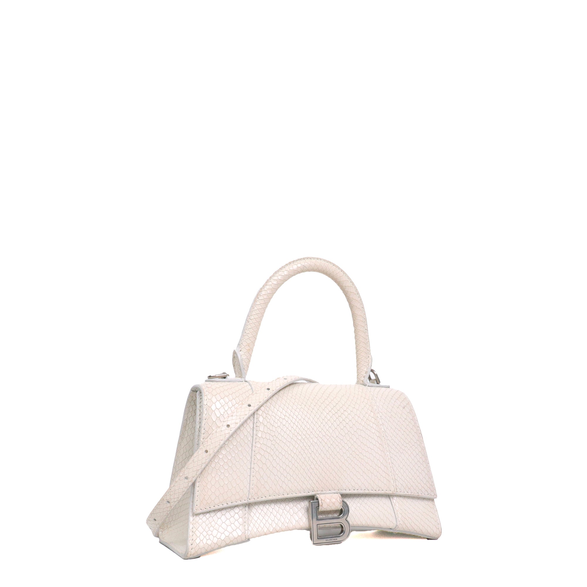 BALENCIAGA - Hourglass Balenciaga Small Size shoulder bag in white grained leather
