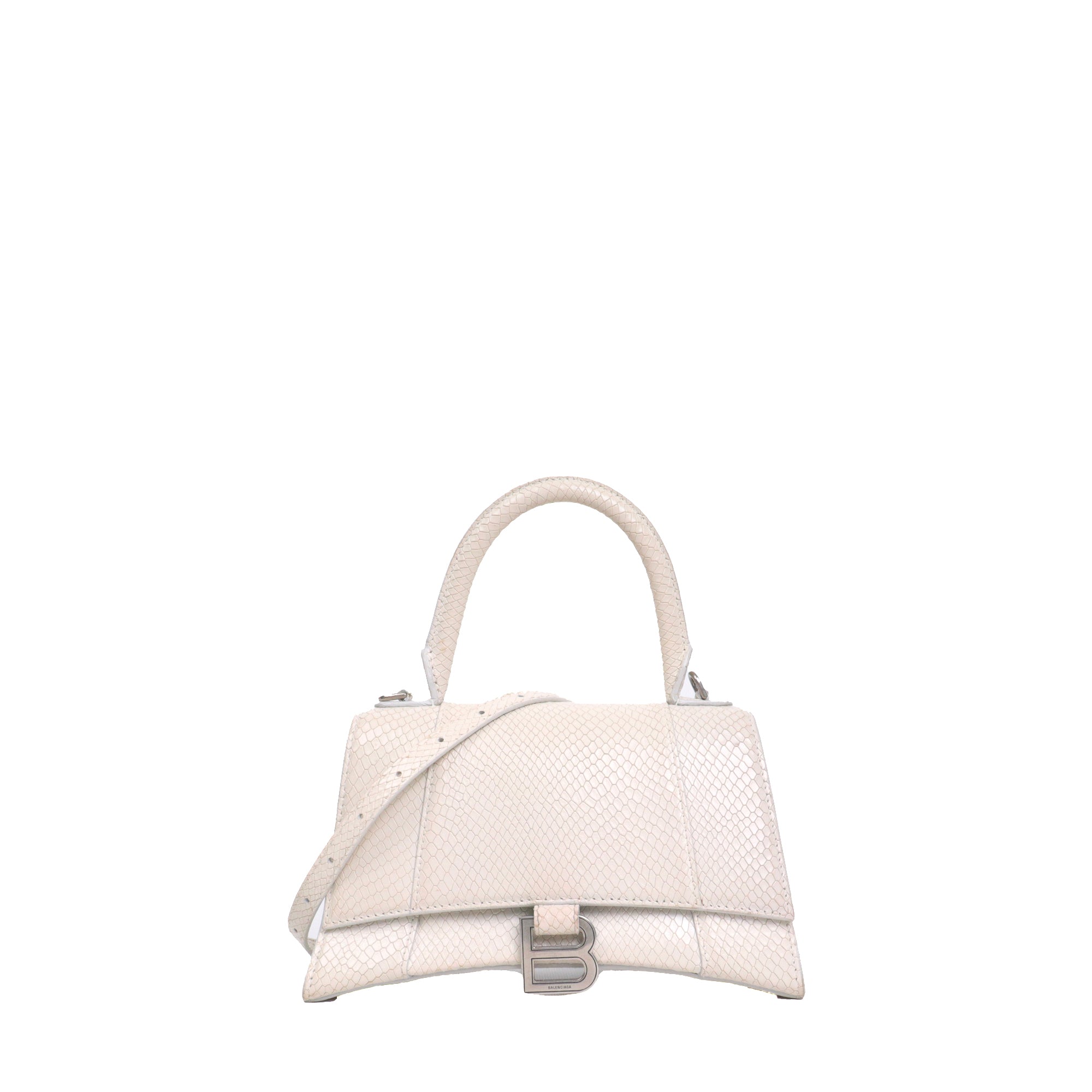 BALENCIAGA - Hourglass Balenciaga Small Size shoulder bag in white grained leather