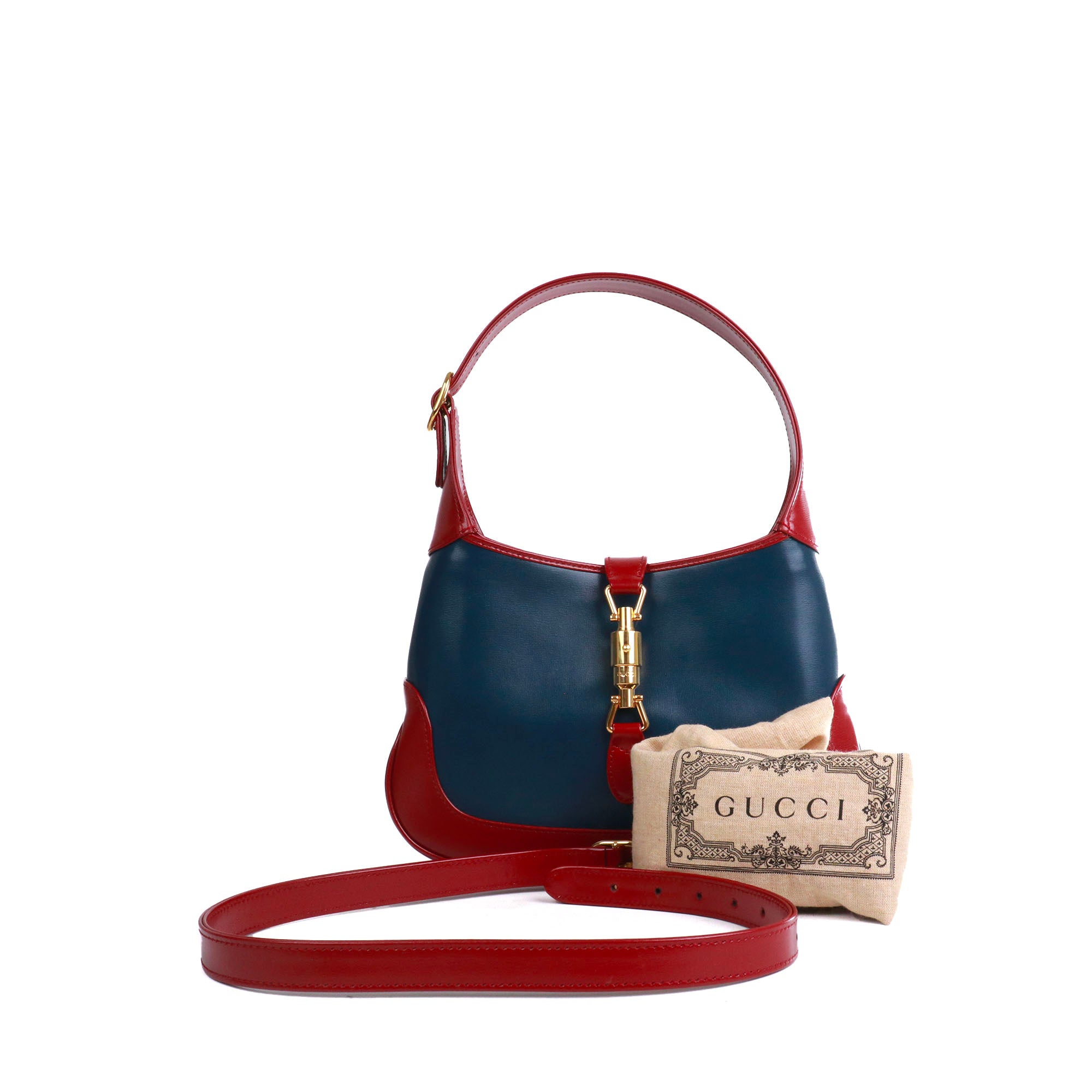 GUCCI - Small Gucci Jackie 1961 shoulder bag in denim and brown grained leather
