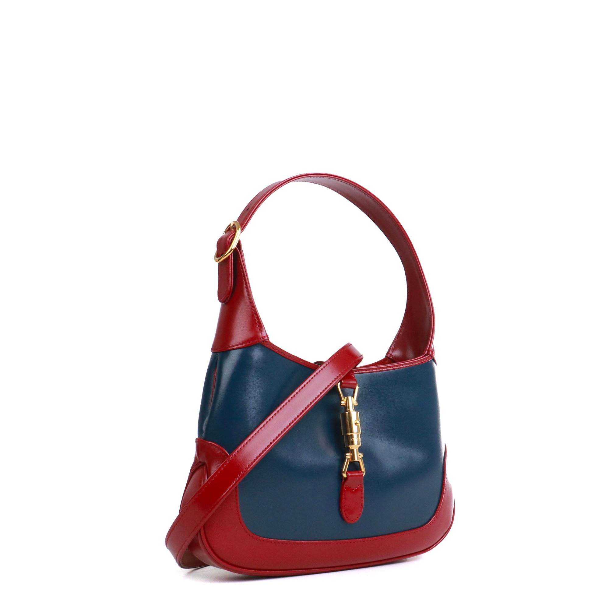 GUCCI - Small Gucci Jackie 1961 shoulder bag in denim and brown grained leather