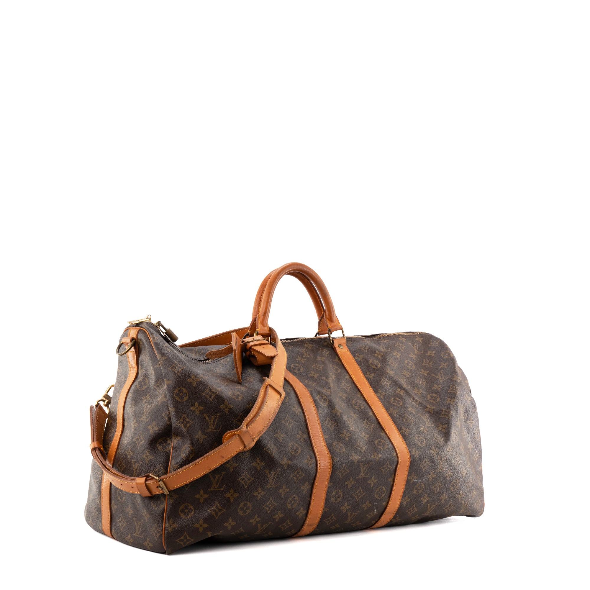 LOUIS VUITTON - Sac de voyage Keepall 60 bandoulière Louis Vuitton en toile enduite monogrammée vintage