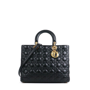 DIOR - Large Lady Dior handbag in black quilted leather