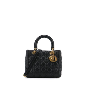 DIOR - Lady Dior medium handbag in vintage black leather